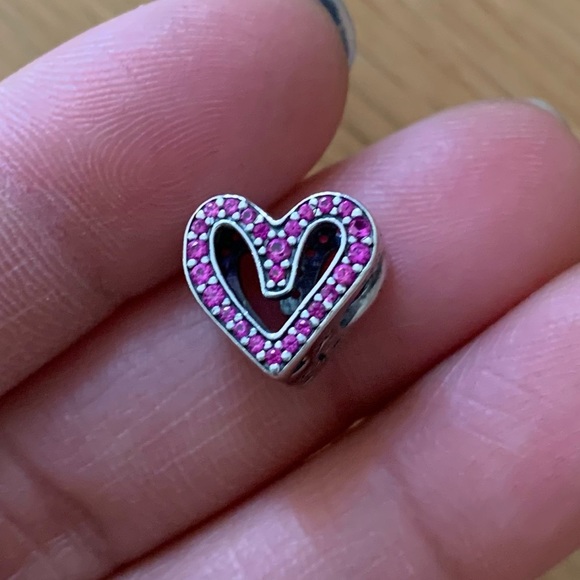 Retired Pandora Sparkling Ruby Red Freehand Heart Charm Sterling Silver EUC - Picture 4 of 9